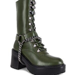 Green Leather Chunky Boots with detachable chains, Camila DUNDAS x REVOLVE